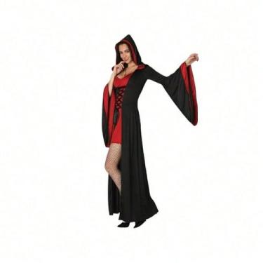 Imagem de Fantasia Vampira Feminina Vestido Vermelho E Capa Preta Dia Das Bruxas