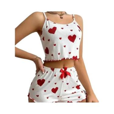 Imagem de Conjunto De Pijama Feminino Com Estampa De Coração Para O Verão, Ajust