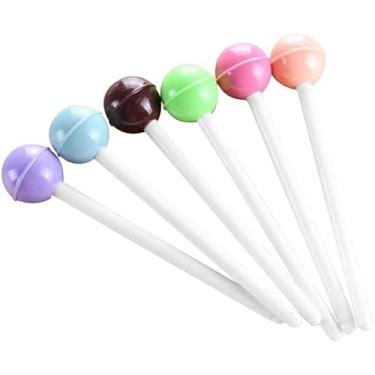 Imagem de Dreamxue 6 canetas de tinta de gel em forma de pirulitos, caneta de gel de tinta preta de 0,35 mm, linda caneta de gel doce, caneta de gel líquido de cor doce, material escolar para escritório, caneta