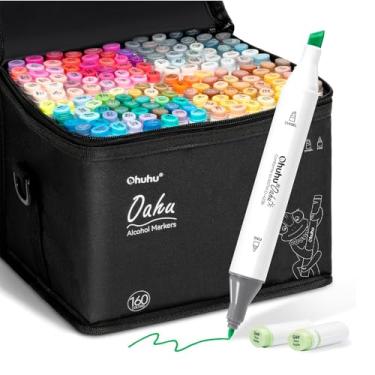 Imagem de 160 Cores Marcadores Artísticos Ponta Dupla Álcool Fine & Chisel. Kit Completo para Desenho, Ilustração, Mangá e Colorir.