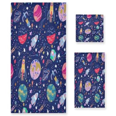 Imagem de xigua Conjunto de toalhas de banheiro coloridas Rockets absorvente macio 3 peças toalha de banho toalha de mão toalhas decorativas para banheiro, academia, hotel, praia, piscina