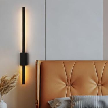 Imagem de GZZBMY Lâmpadas de Parede Interior LED Moderna Minimalista Criativa Longa Iluminação de Parede Metal Acrílico Mesa de Cabeceira Arandela para Quarto Corredor Sala de Estar Escadaria (Luz Quente Preta