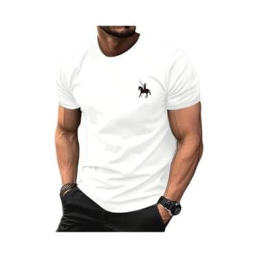 Imagem de Camiseta Masculina De Verão Em Algodão Com Estampa De Cavaleiro, Casua