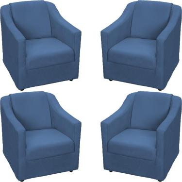 Imagem de Kit 4 Poltronas Mila Pé De Plástico Cromado - Azul-marinho Suede