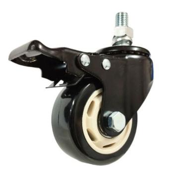 Imagem de 2 Rodizio Giratório 3 Pol. Com Parafuso E Freio Preto 70kg Cada