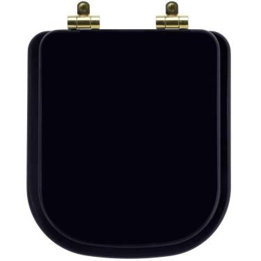 Imagem de Tampa De Vaso Poliéster Com Fechamento Lento Quadra Preto Para Louça Deca Com Ferragem Dourada