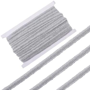 Imagem de CRASPIRE Fita de renda com borda trançada de centopéia de 14 metros de largura com borda trançada prateada metálica para estofamento faça você mesmo, costura, artesanato, fantasia, cortina, joias