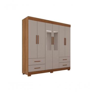 Imagem de Guarda Roupas Casal Texas 6 Portas 4 Gavetas Com Espelho Salleto Cinamomo/off White