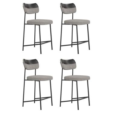 Imagem de Kit 04 Banquetas Médias Cozinha Lila Com Encosto Couríssimo Preto Linho Cinza - Abmaza