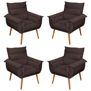 Imagem de Kit 04 Poltronas Decorativas Modernas Sala E Recepção Monza Pés Palito Suede Marrom - Abmaza