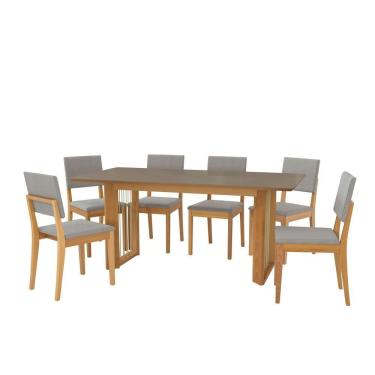 Imagem de Conjunto Sala De Jantar Dora Em Madeira Maciça 6 Cadeiras Boucle Cinza