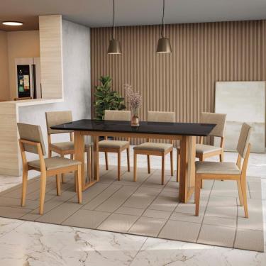 Imagem de Conjunto Sala De Jantar Dora Em Madeira Maciça 6 Cadeiras Linho Fendi