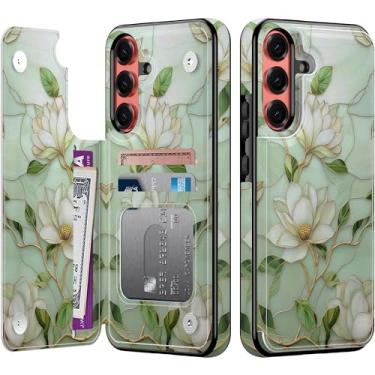 Imagem de Goodon Capa carteira para Samsung Galaxy S25 Plus com porta-cartão, bloqueio RFID, capa floral vintage estética, capa protetora retrô moderna exclusiva para mulheres e meninas - flores de magnólia