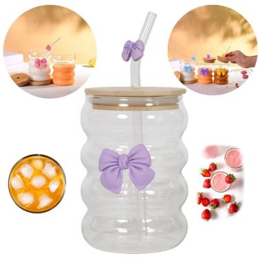 Imagem de Copo Vidro Canelado Nervuras com Laço 500ml Vintage Luxo