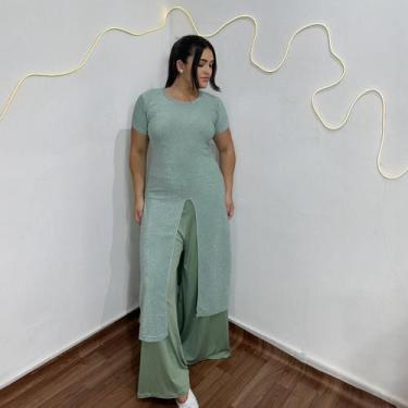 Imagem de Conjunto de Dança Bata Fenda e Calça Pantalona Moda Evangélica Feminin