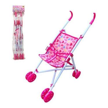 Imagem de Carrinho Boneca Infantil Dobrável 53cm Passeio Rosa Menina - Dm Toys