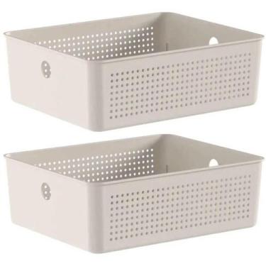 Imagem de Kit 2 Cestos Organizadores Multiuso 12L Bege Flow 34x27x13cm Ou Lavand