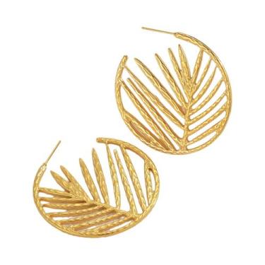 Imagem de Brincos Femininos De Aço Inoxidável Banhados a Ouro Com Design De Folh