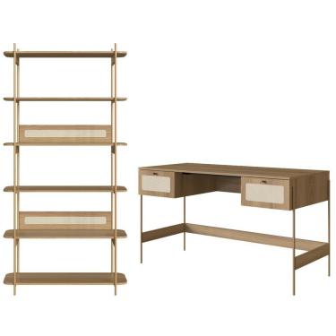 Imagem de Escrivaninha E Estante 28974 Palhinha Pes Metal Hanover Dourado Artesano