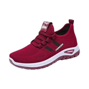 Imagem de Tênis Femininos Roxos De Malha Respirável Com Cadarço, Antiderrapantes