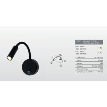 Imagem de Arandela articulada mark com flexível mini spot led integrado 3w 225lm