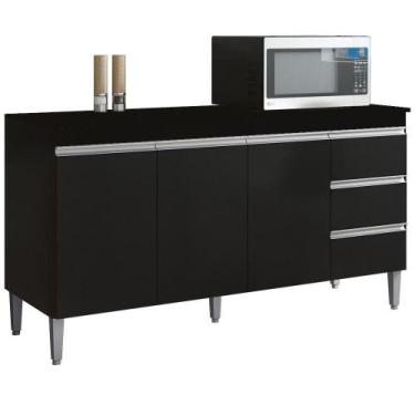 Imagem de Balcão Com Tampo 3 Portas 3 Gavetas 160 Cm Andreia Preto Reajl Moveis 