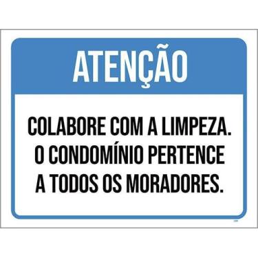 Imagem de Kit 10 Placa Acm Colabore Limpeza Condomínio Moradores 18X23 - Sinaliz