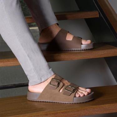 Imagem de Sandália Masculina MATTEO Chinelo  Papete em Couro Legítimo, Oliva, 42