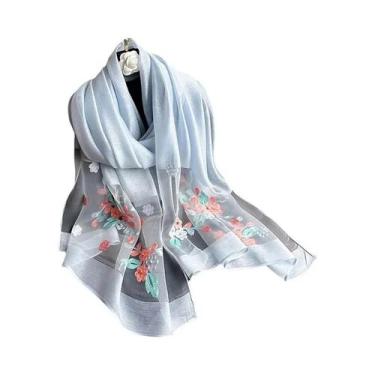 Imagem de Lenço De Seda E Lã Com Bordado Floral Para Mulheres, Hijab Pashmina, X