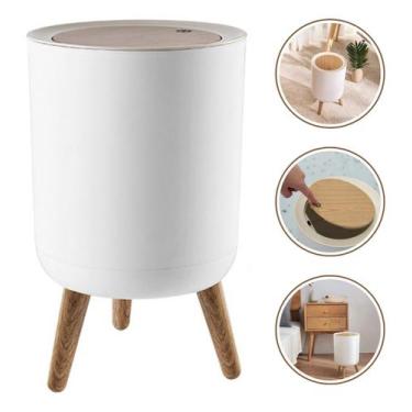 Imagem de Lixeira Retrô Tampa Banheiro Escritório Cozinha Pés Madeira - VJ UTILI