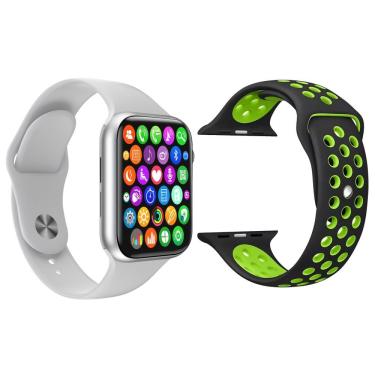 Imagem de Kit Smartwatch Iwo8 Lite Plus Branco + Pulseira Preto Verde