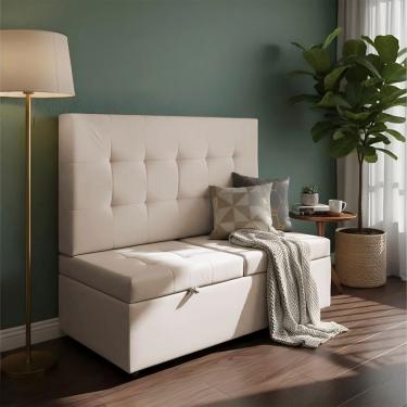 Imagem de Canto Alemão Recamier Bau + Painel Madri 140cm Suede Bege - Inova Decor