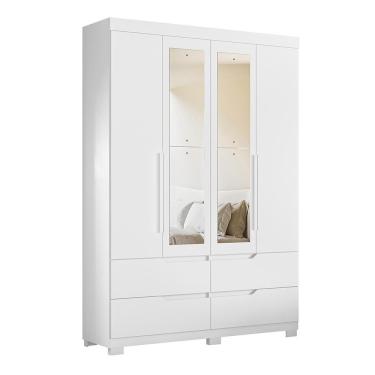 Imagem de Guarda Roupa Solteiro Doble 4 Portas Flex Branco-freijó Com Espelho - Móveis Albatroz Branco-freijó
