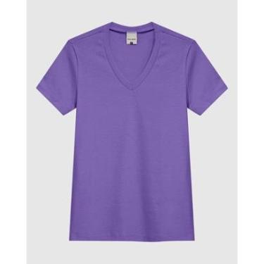 Imagem de Blusa Feminina Decote V Manga Curta Em Malha Algodão Texturizada-Feminino