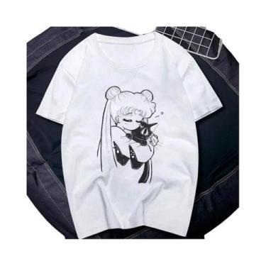 Imagem de Camiseta Gráfica Retro Sailor Moon De Algodão Para O Verão, Casual Par