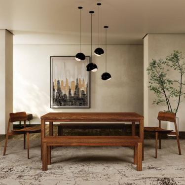Imagem de Mesa de Jantar 180cm 1555NE com 2 Cadeiras 1557NE e 2 Bancos 1556NE Nature Rústico Escu...