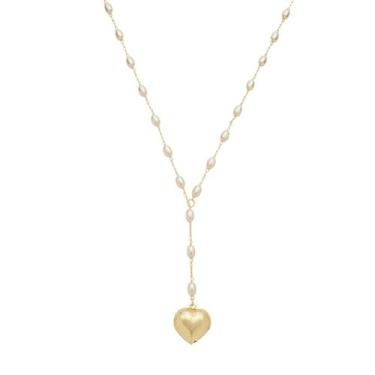 Imagem de Colar de pérolas cecília pingente coração folheado a ouro 18k - PIUKA,