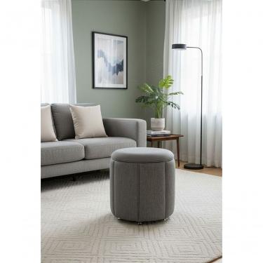 Imagem de Puff Redondo Baú Não é Segredo Debrum Linho Cinza 40x45 Ns0606