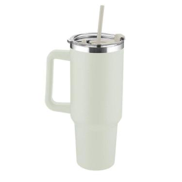 Imagem de Garrafa Canecão Em Inox Parede Dupla 1300ml Com Alça E Canudo Bege