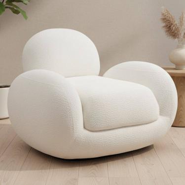 Imagem de Poltrona Decorativa Orgânica Para Sala Living Brugge P07 Prime Bouclê Cru - Lyam Decor