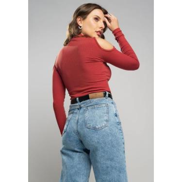 Imagem de Blusa Ombro Vazado Manga Longa Canelada Terracota Salvatore, Terracota