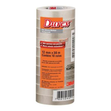 Imagem de Fita Adesiva Multiuso Transparente Durex 12mm x 30m com 10 Rolos 3M