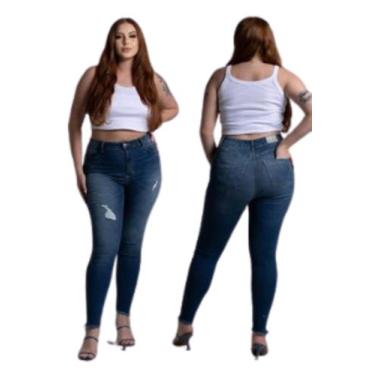 Imagem de Calça Jeans Skinny Plus Size Feminina Sawary Cintura Alta Barra Difere
