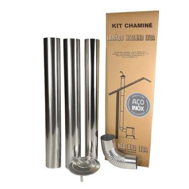 Imagem de Kit Chaminé Inox 3 Canos 1m Curva Chapéu Fogão Lenha Ø 110mm - N 1 Hed