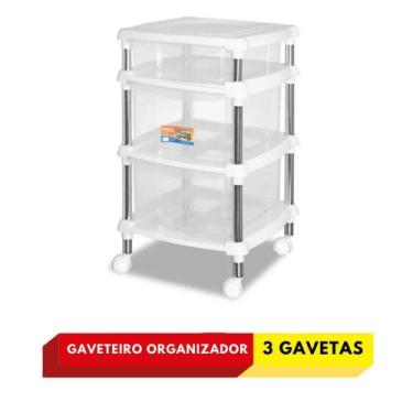 Imagem de Gaveteiro com Rodinhas Plástico Branco 619-4 - Niquelart