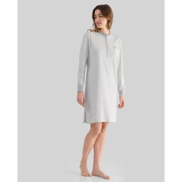 Imagem de Camisola Feminina Listrada Macia com Pata de Galo Cinza Lohe, Cinza, X