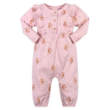 Imagem de Macacão Bebê Menina Angerô em Suedine na cor Rosa Estampada Tamanho:G,
