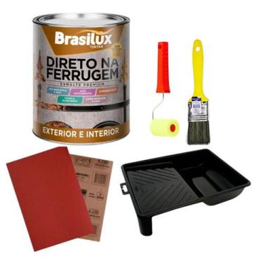 Imagem de Kit DIRETO NA FERRUGEM e Acessórios PARA Pintura 900ml Cor:Verde Folha
