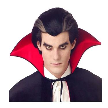 Imagem de Peruca Drácula de Poliéster Preta com Mechas Brancas para Fantasia Extra Festas