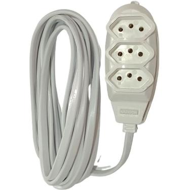 Imagem de Extensão Elétrica Tripolar 2m com 3 Tomadas Bivolt Branca Bright